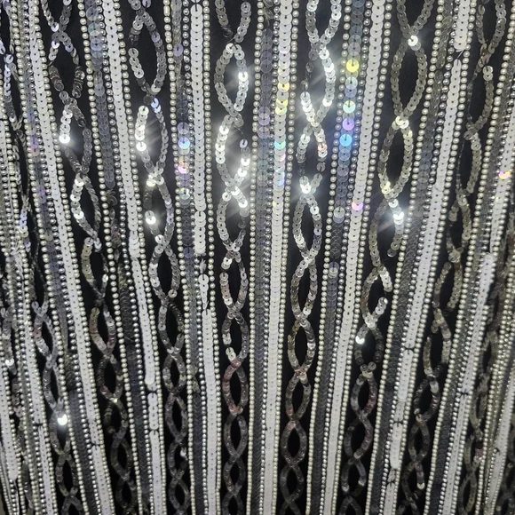 Papell Boutique Vintage 80s Black & Silver Beaded Sequin Silk Evening Jacket - Picture 11 of 13